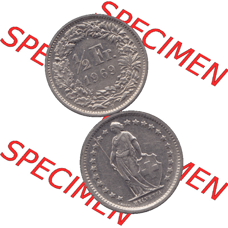 Alte Münze Schweiz in original Farbgebung vom Scanner transparenten PNG 1968-1982, 1/2 (halber) Franken B 1969-02. Erst die Rückseite Oben und dann die Vorderseite... Sammlung