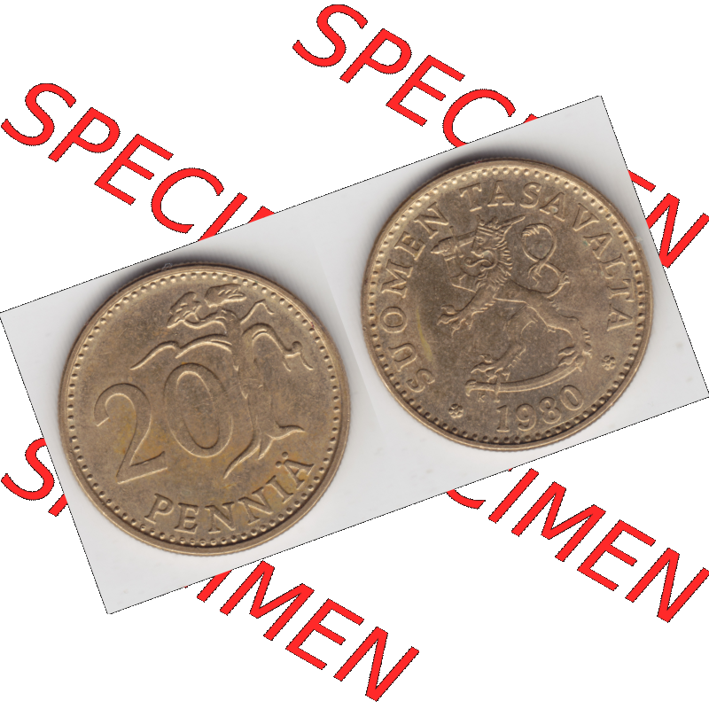 Münze Finnland / SUOMI Umlaufmünzen Sammlung in PNG 1963-1990, 20 Penniä (3) - Digital Münzen-Bildmaterial einer Münze aus Finnland in farbige mit einen Scanner... Sammlung