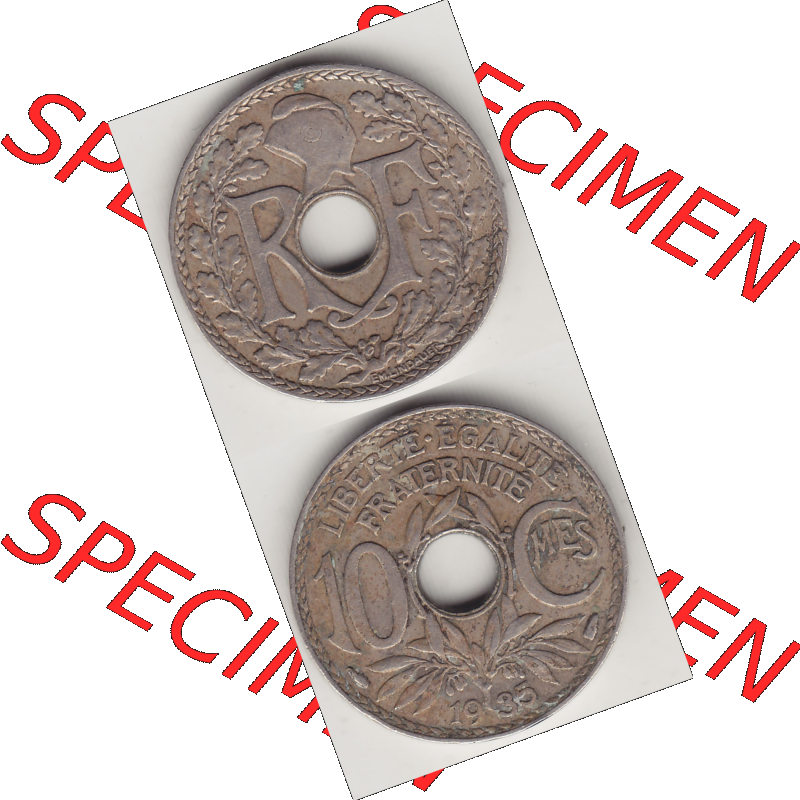 Münze Frankreich Umlaufmünzen Sammlung in PNG 1917-1938, 10 Centimes - Cmes 1935-2 (4) - Digitales Münzen-Bildmaterial einer französischen Francs Münze aus Frankreich... Sammlung