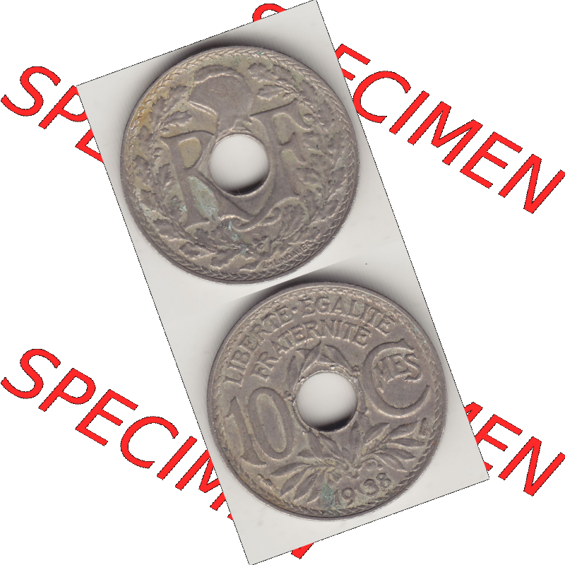 Münze Frankreich Umlaufmünzen Sammlung in PNG 1917-1938, 10 Centimes - Cmes 1938-2 (4) - Digitales Münzen-Bildmaterial einer französischen Francs Münze aus Frankreich... Sammlung