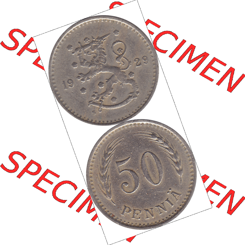 Münze Finnland / SUOMI Umlaufmünzen Sammlung in PNG 1921-1940, 50 Penny, Penniä 1929 (8) - Digital Münzen-Bildmaterial einer Münze aus Finnland in farbige... Sammlung