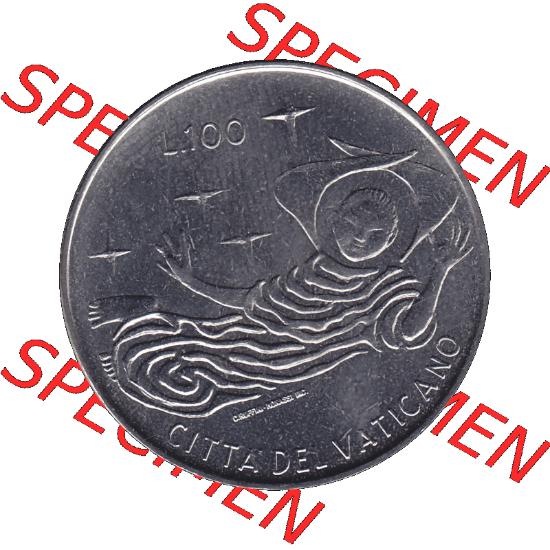 Alte Münze aus der Vatikanstadt / Vatikan als PNG-Grafik 1969-1969, 100 Hundert Lire, mit Engel-Darstellung Papst Paul VI. 1969-01. Rückseite der alten vatikanischen... Sammlung