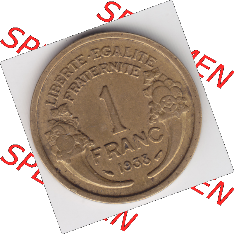 Münze Frankreich Umlaufmünzen Sammlung in PNG 1931-1941, 1 Francs, Franken 1938 (1) - Digitales Münzen-Bildmaterial einer französischen Francs Münze aus Frankreich... Sammlung