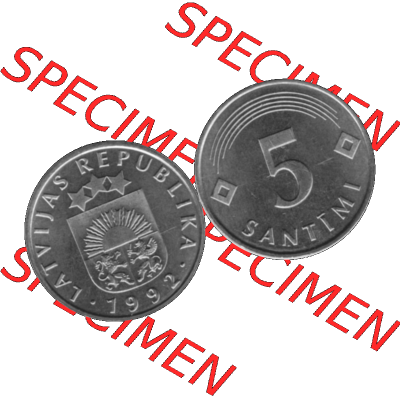 Alte Münze Lettland Umlaufmünze 1992-2009, 5 Santimi 1992-01, VS Staatswappen, RS. Wert-Zahl Graustufen. Vorderseite und Rückseite der lettischen Münze... Sammlung