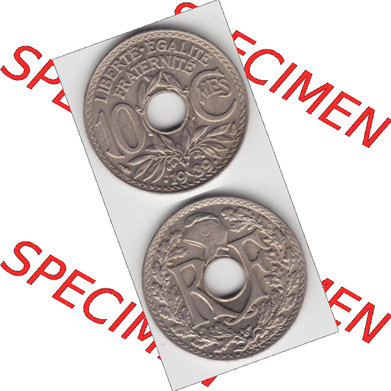 Münze Frankreich Umlaufmünzen Sammlung in PNG 1938-1939, 10 Centimes, Cent 1939 (4) - Digitales Münzen-Bildmaterial einer französischen Francs Münze aus Frankreich... Sammlung