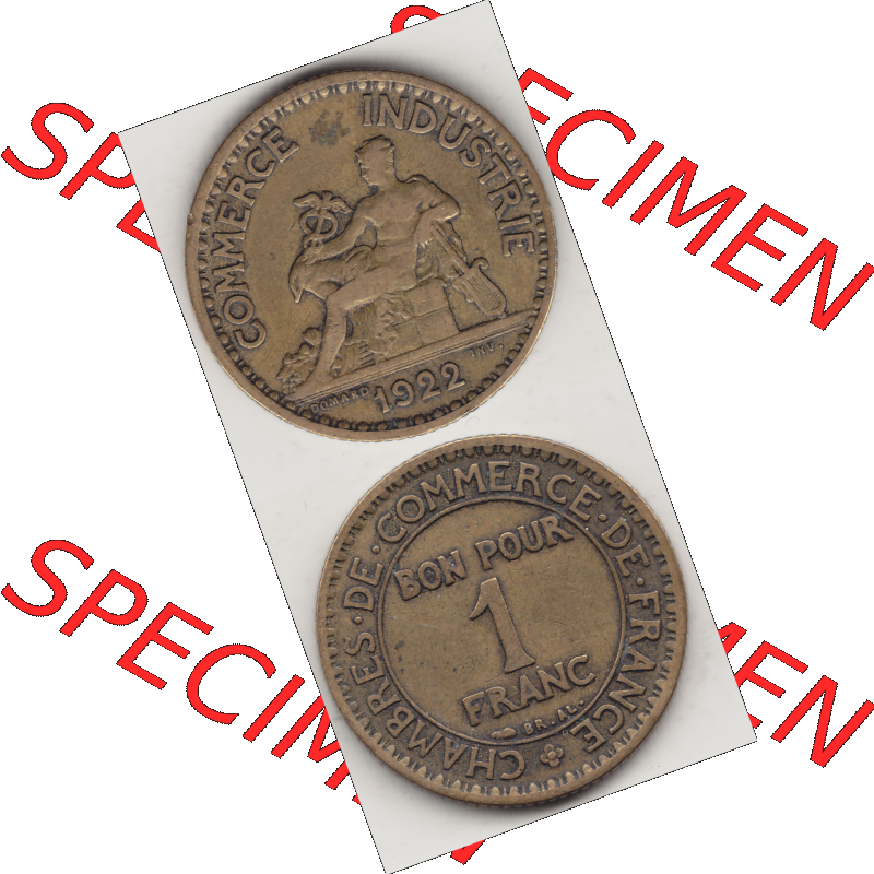 Münze Frankreich Umlaufmünzen Sammlung in PNG 1922-1927, 1 Franken, BON POUR One Franc, 1922-1 CHAMBRES DE COMMERCE DE FRANCE (4) - Digitales Münzen-Bildmaterial... Sammlung