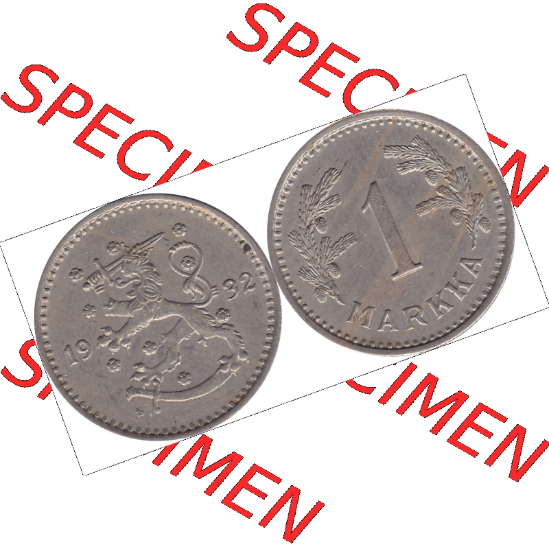 Münze Finnland / SUOMI Umlaufmünzen Sammlung in PNG 1928-1940, 1 finnische Mark, Markka 1932 (7) - Digital Münzen-Bildmaterial einer Münze aus Finnland in... Sammlung