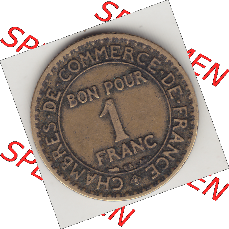 Münze Frankreich Umlaufmünzen Sammlung in PNG 1920-1927, 1 Franken BON POUR 1 FRANC 1925 (2) - Digitales Münzen-Bildmaterial einer französischen Francs Münze aus... Sammlung