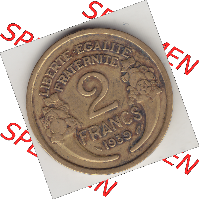 Münze Frankreich Umlaufmünzen Sammlung in PNG 1931-1941, 2 Franken 1939-1 LIBERTE EGALITE FRATERNITE (2) - Digitales Münzen-Bildmaterial einer französischen Francs Münze... Sammlung
