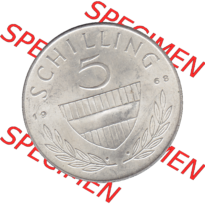 Alte Münze 5 / Fünf Schilling Österreich in original Farbgebung von Scanner transparenten PNG 1960-1968, 5 Fünf Schilling 1968-01, 5,20 Gramm 640er Silber,... Sammlung