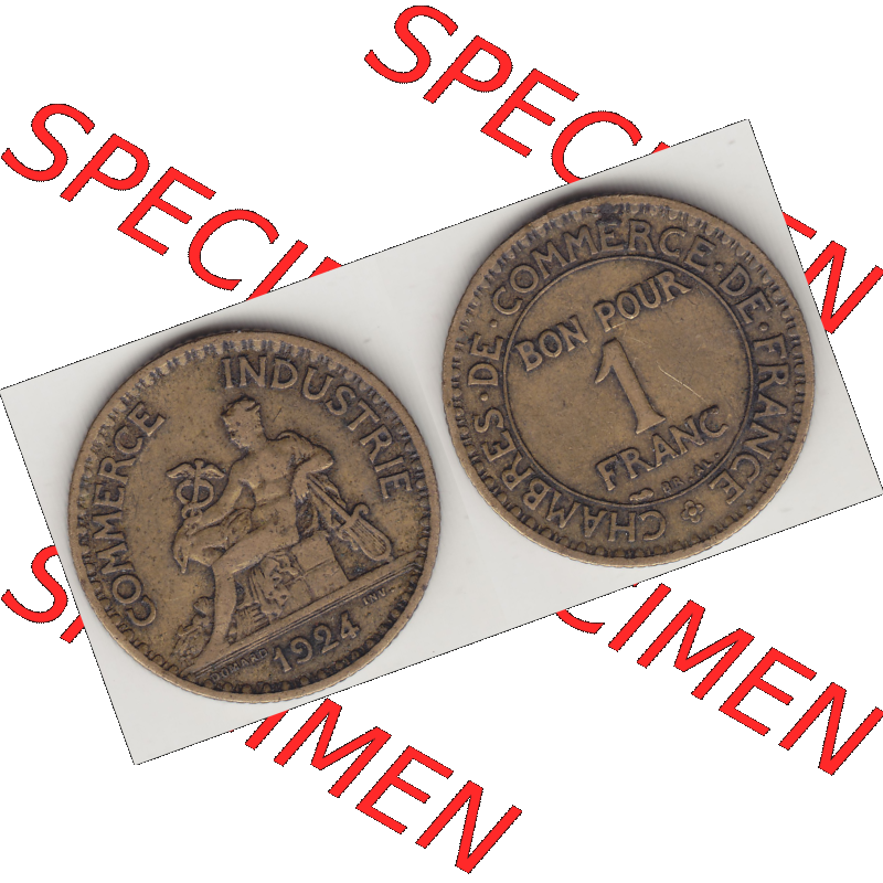 Münze Frankreich Umlaufmünzen Sammlung in PNG 1920-1927, 1 Franken BON POUR 1 FRANC 1924-2 (3) - Digitales Münzen-Bildmaterial einer französischen Francs Münze... Sammlung