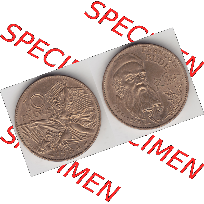 Münze Frankreich Umlaufmünzen Sammlung in PNG 1984-1984, 10 Francs Francois Rude (3) - Digitales Münzen-Bildmaterial einer französischen Francs Münze aus Frankreich... Sammlung
