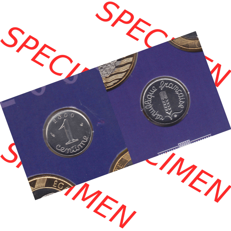 Münze Frankreich Umlaufmünzen Sammlung in PNG 2000, 1 Centime (3) - Digitales Münzen-Bildmaterial einer französischen Francs Münze aus Frankreich in farbige mit... Sammlung