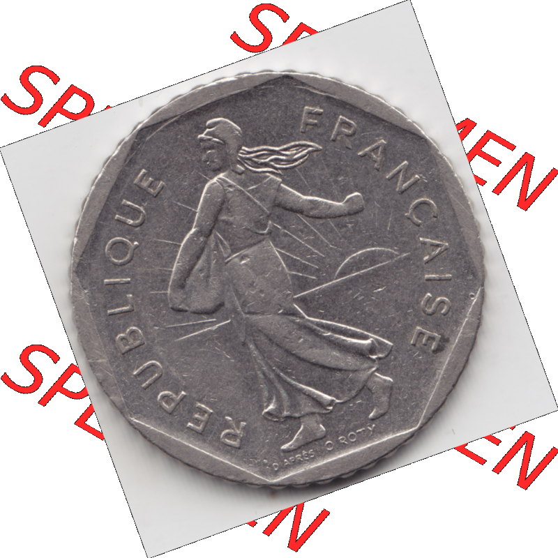 Münze Frankreich Umlaufmünzen Sammlung in PNG 1979-2001, 2 Francs Säerin Semeuse (2) - Digitales Münzen-Bildmaterial einer französischen Francs Münze aus Frankreich... Sammlung