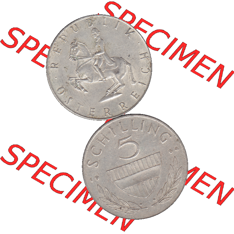 Alte Münze 5 / Fünf Schilling Österreich in original Farbgebung von Scanner transparenten PNG 1960-1968, 5 Fünf Schilling 1964-01, 5,20 Gramm 640er Silber,... Sammlung