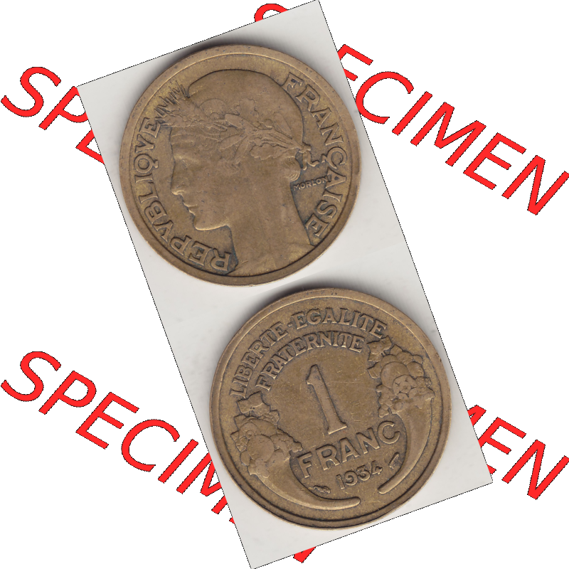 Münze Frankreich Umlaufmünzen Sammlung in PNG 1931-1941, 1 Franken, 1 Franc, 1934-1 LIBERTE EGALITE FRATERNITE (4) - Digitales Münzen-Bildmaterial einer französischen... Sammlung