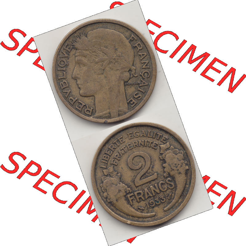 Münze Frankreich Umlaufmünzen Sammlung in PNG 1931-1941, 2 Franken 1933-1 LIBERTE EGALITE FRATERNITE (4) - Digitales Münzen-Bildmaterial einer französischen Francs Münze... Sammlung