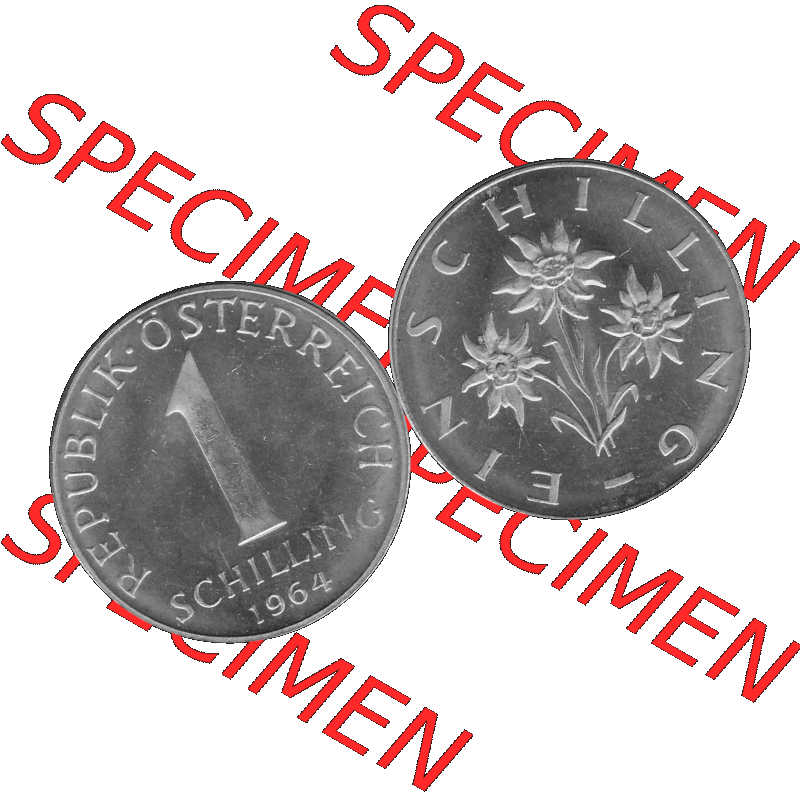 Alte Münzen Österreich 1 / Ein Schilling in Graustufen 1959-2001, 1 Schilling 1964-01 Graustufen. Vorderseite und Rückseite der Österreich Zweite Republik Ein Schilling... Sammlung
