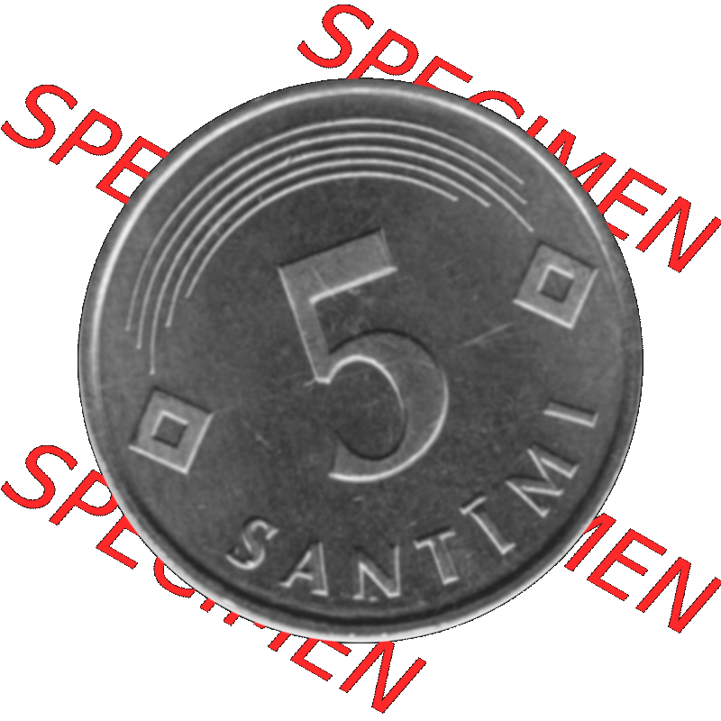 Alte Münze Lettland Umlaufmünze 1992-2009, 5 Santimi 1992-01, VS Staatswappen, RS. Wert-Zahl Graustufen. Rückseite mit Motiv der Umlaufmünze in Graustufen... Sammlung