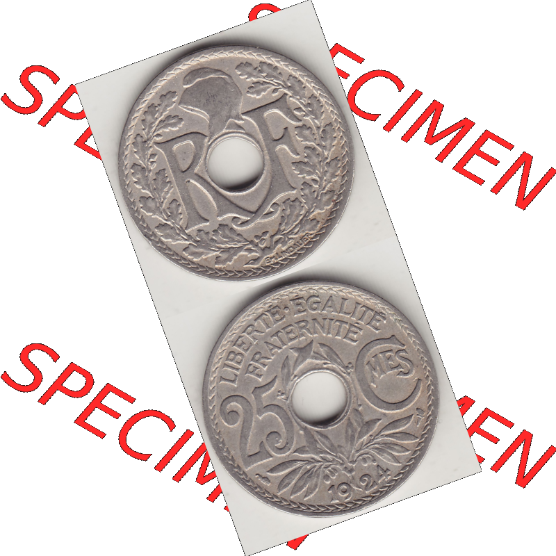 Münze Frankreich Umlaufmünzen Sammlung in PNG 1917-1937, 25 Cmes, Centimes 1924-1 LIBERTE EGALITE FRATERNITE (4) - Digitales Münzen-Bildmaterial einer französischen... Sammlung