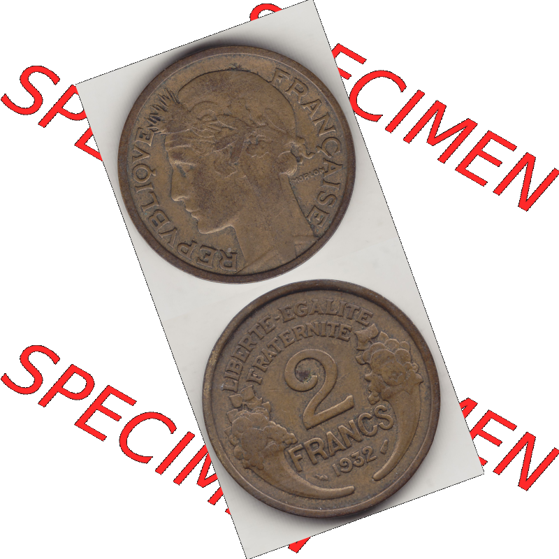 Münze Frankreich Umlaufmünzen Sammlung in PNG 1931-1941, 2 Franken 1932-1 LIBERTE EGALITE FRATERNITE (4) - Digitales Münzen-Bildmaterial einer französischen Francs Münze... Sammlung