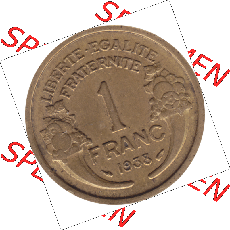 Münze Frankreich Umlaufmünzen Sammlung in PNG 1931-1941, 1 Francs, Franken 1938-01 (5) - Digitales Münzen-Bildmaterial einer französischen Francs Münze aus... Sammlung