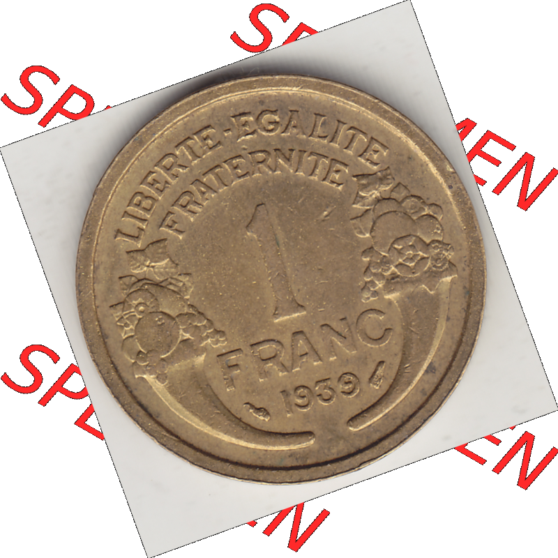 Münze Frankreich Umlaufmünzen Sammlung in PNG 1931-1941, 1 Franken, 1 Franc, 1939-1 LIBERTE EGALITE FRATERNITE (2) - Digitales Münzen-Bildmaterial einer französischen... Sammlung