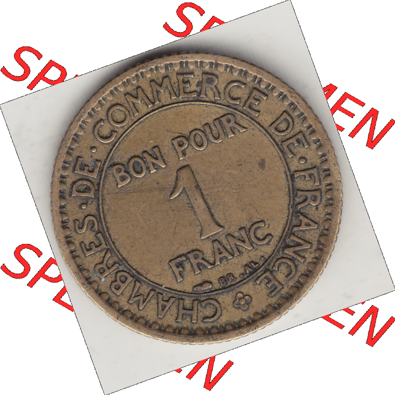 Münze Frankreich Umlaufmünzen Sammlung in PNG 1922-1927, 1 Franken, BON POUR One Franc, 1922-2 CHAMBRES DE COMMERCE DE FRANCE (2) - Digitales Münzen-Bildmaterial... Sammlung