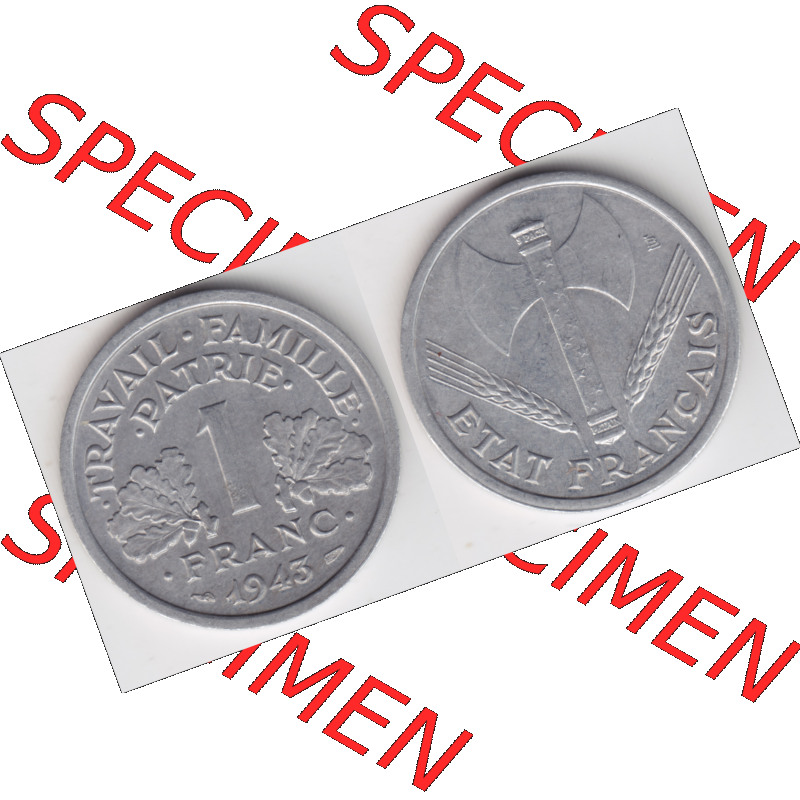 Münze Frankreich Umlaufmünzen Sammlung in PNG 1942-1944, 1 Franc, Franken 1943 (3) - Digitales Münzen-Bildmaterial einer französischen Francs Münze aus Frankreich... Sammlung