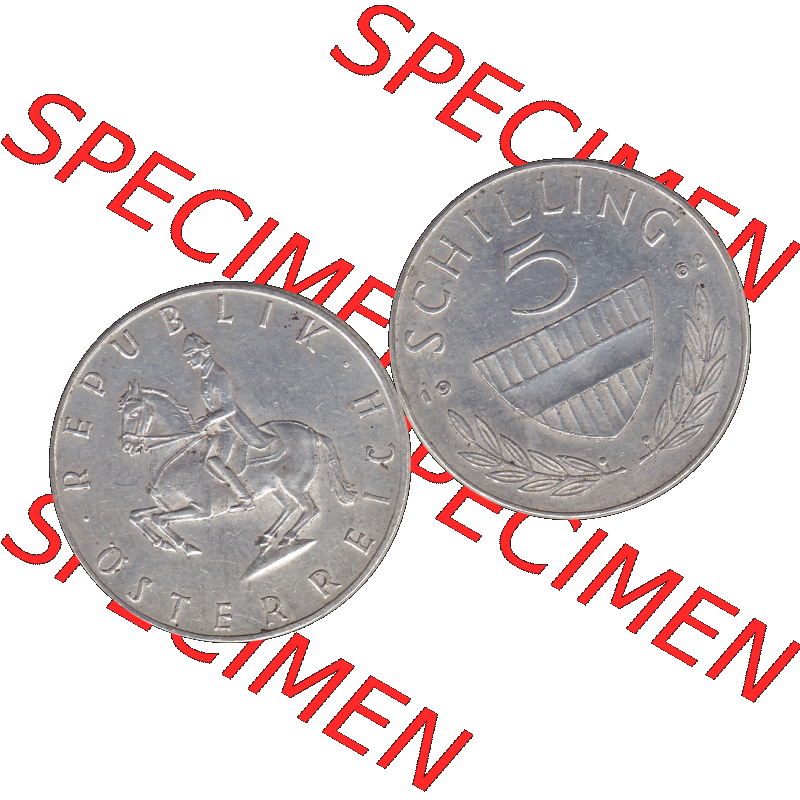 Alte Münze 5 / Fünf Schilling Österreich in original Farbgebung von Scanner transparenten PNG 1960-1968, 5 Fünf Schilling 1962-01, 5,20 Gramm 640er Silber,... Sammlung