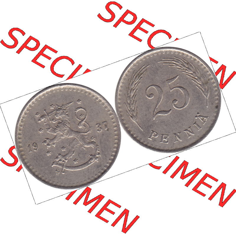 Münze Finnland / SUOMI Umlaufmünzen Sammlung in PNG 1921-1940, 25 Penny, Penniä 1937 (7) - Digital Münzen-Bildmaterial einer Münze aus Finnland in farbige... Sammlung