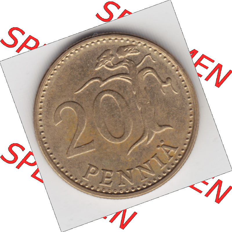Münze Finnland / SUOMI Umlaufmünzen Sammlung in PNG 1963-1990, 20 Penniä (1) - Digital Münzen-Bildmaterial einer Münze aus Finnland in farbige mit einen Scanner... Sammlung