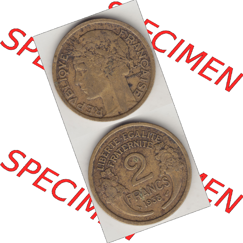 Münze Frankreich Umlaufmünzen Sammlung in PNG 1931-1941, 2 Franken 1938-2 LIBERTE EGALITE FRATERNITE (4) - Digitales Münzen-Bildmaterial einer französischen Francs Münze... Sammlung