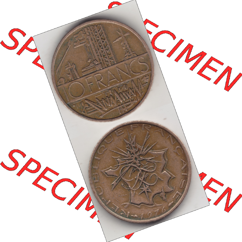 Münze Frankreich Umlaufmünzen Sammlung in PNG 1974-1987, 10 Franken-Francs 1976 (4) - Digitales Münzen-Bildmaterial einer französischen Francs Münze aus Frankreich... Sammlung
