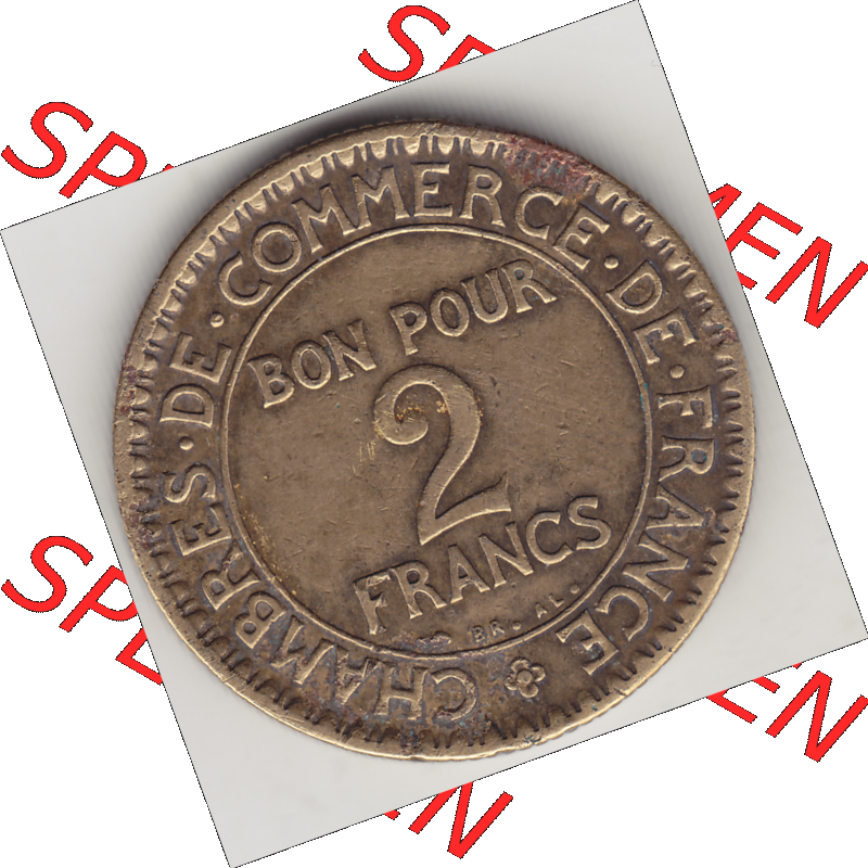 Münze Frankreich Umlaufmünzen Sammlung in PNG 1920-1927, 2 Franken 1925-1, BON POUR 2 FRANCS CHAMBRES DE COMMERCE DE FRANCE (2) - Digitales Münzen-Bildmaterial einer... Sammlung