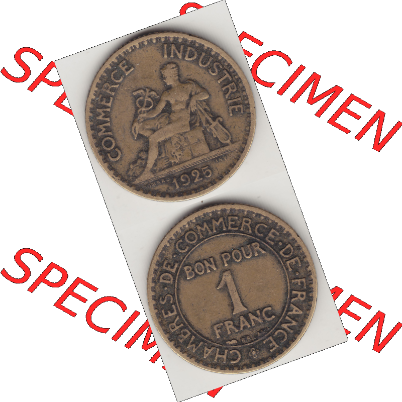 Münze Frankreich Umlaufmünzen Sammlung in PNG 1920-1927, 1 Franken BON POUR 1 FRANC 1925 (4) - Digitales Münzen-Bildmaterial einer französischen Francs Münze aus... Sammlung