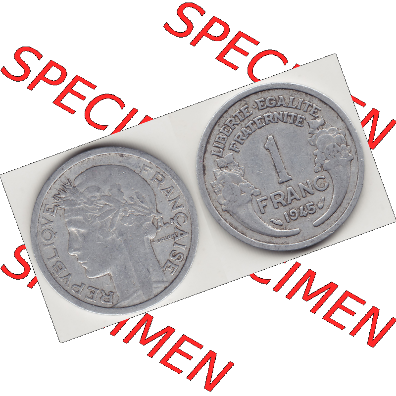 Münze Frankreich Umlaufmünzen Sammlung in PNG 1941-1959, 1 Franken - Francs 1945 (3) - Digitales Münzen-Bildmaterial einer französischen Francs Münze aus Frankreich... Sammlung