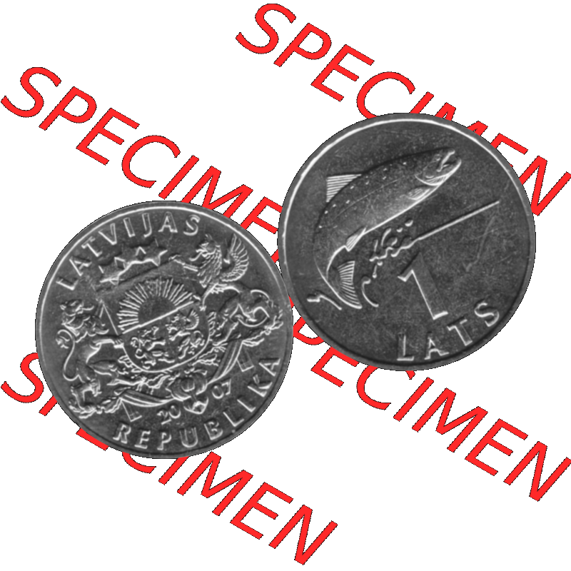 Alte Münze Lettland Umlaufmünze 1992-2008, 1 Lats 2007-01, Atlatischer Lachs Graustufen. Vorderseite und Rückseite der lettischen Münze / Kursmünze,... Sammlung