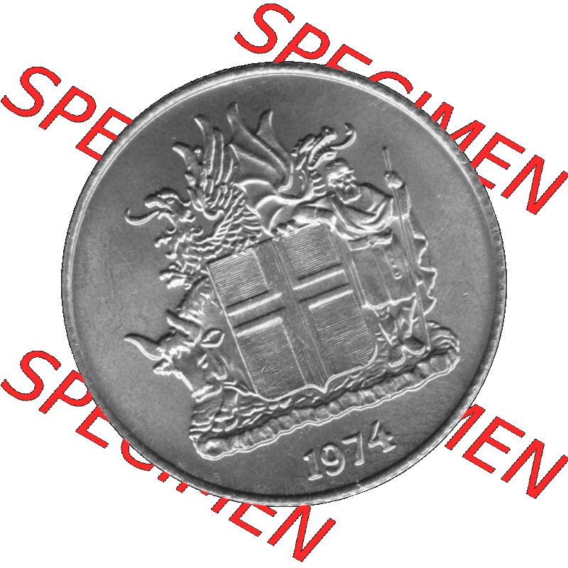 Alte Münze Island Umlaufmünze 1957-1975, 1 KR, Eine Krone 1974-01 Graustufen. Vorderseite in Graustufen der Münze aus Island auf einen digitalen PNG-Bild der alten isländischen... Sammlung