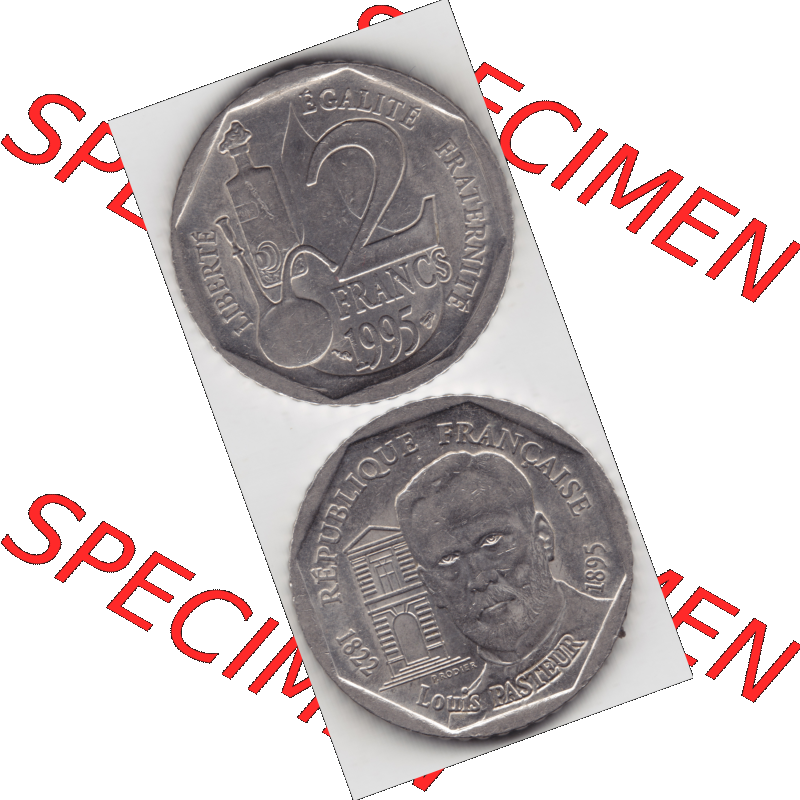 Münze Frankreich Umlaufmünzen Sammlung in PNG 1995-1995, 2 France Louis Rasteur (4) - Digitales Münzen-Bildmaterial einer französischen Francs Münze aus Frankreich... Sammlung