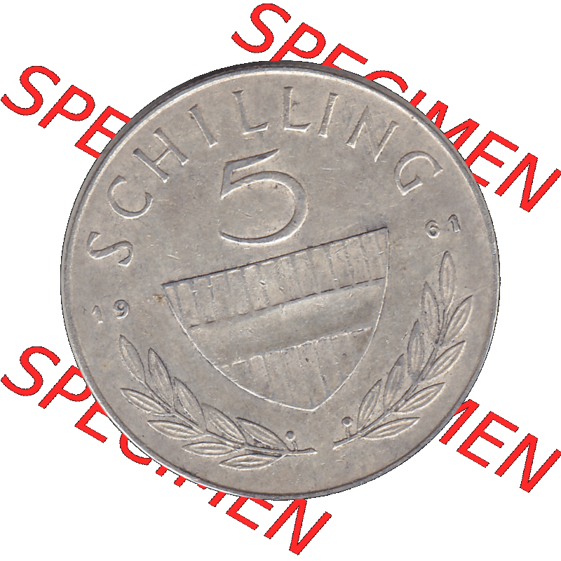 Alte Münze 5 / Fünf Schilling Österreich in original Farbgebung von Scanner transparenten PNG 1960-1968, 5 Fünf Schilling 1961-02, 5,20 Gramm 640er Silber,... Sammlung