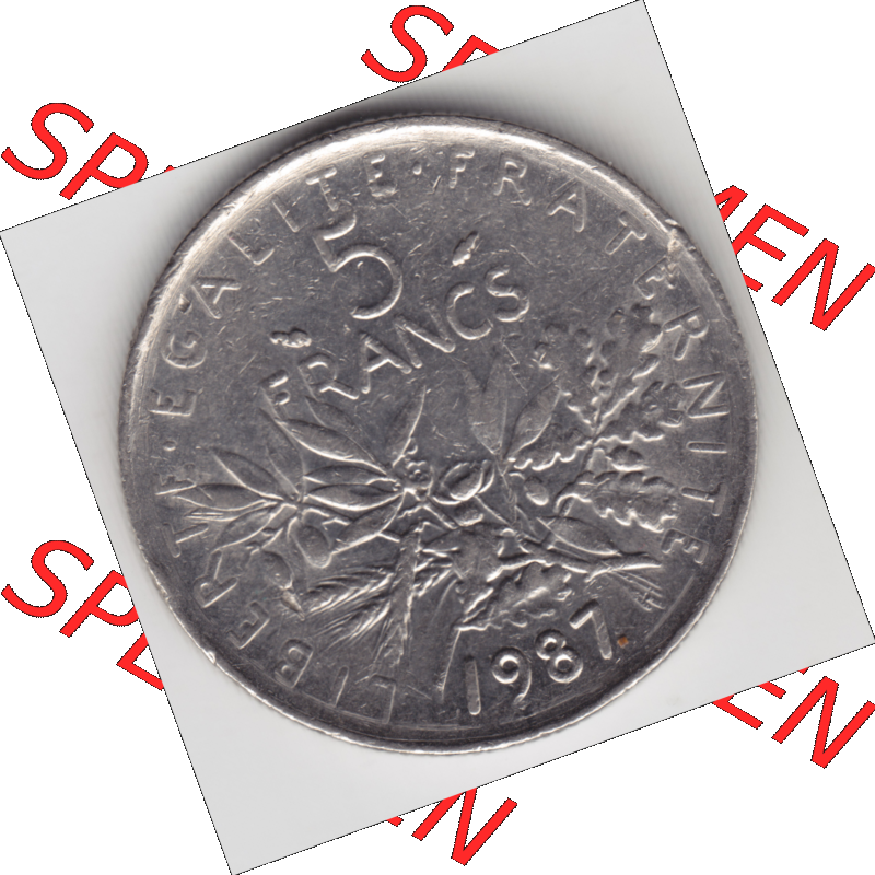 Münze Frankreich Umlaufmünzen Sammlung in PNG 1970-2001, 5 Francs Liberte Egalite Fraternite (1) - Digitales Münzen-Bildmaterial einer französischen Francs Münze... Sammlung