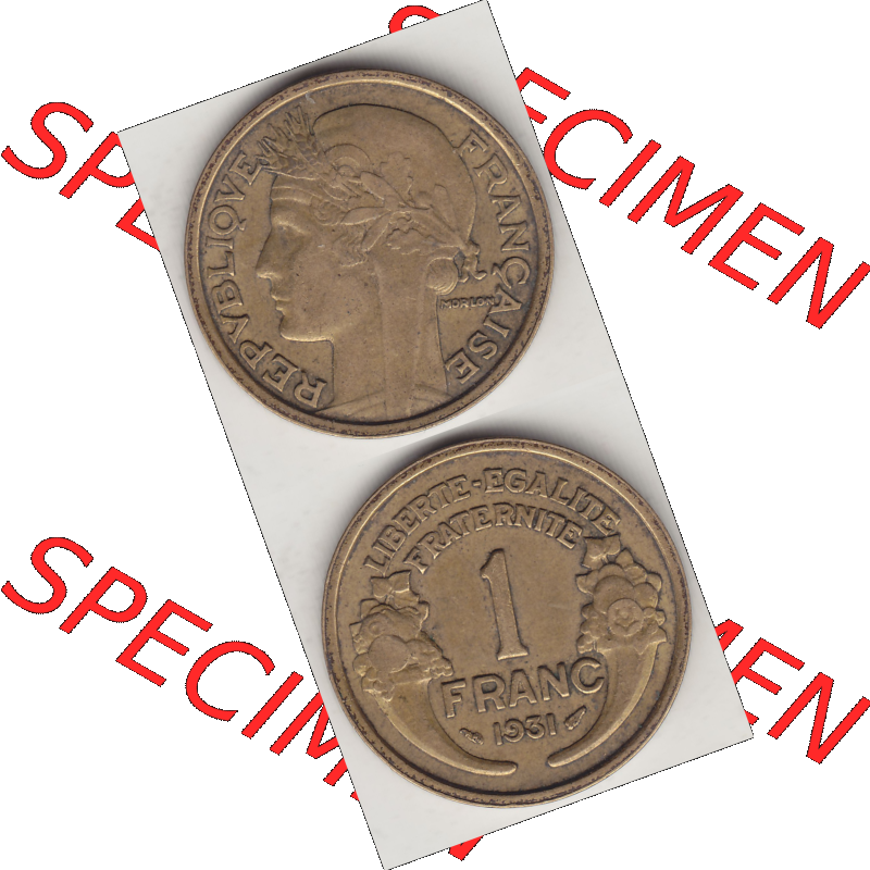 Münze Frankreich Umlaufmünzen Sammlung in PNG 1931-1941, 1 Franken, 1 Franc, 1931-1 LIBERTE EGALITE FRATERNITE (4) - Digitales Münzen-Bildmaterial einer französischen... Sammlung