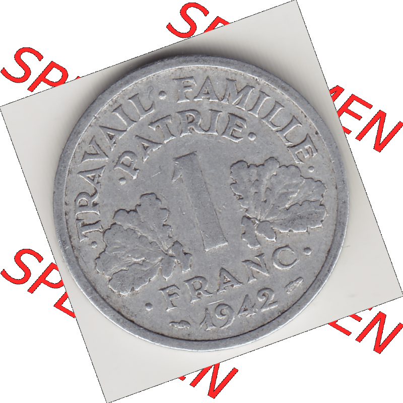 Münze Frankreich Umlaufmünzen Sammlung in PNG 1942-1944, 1 Franken - Francs 1942 (2) - Digitales Münzen-Bildmaterial einer französischen Francs Münze aus Frankreich... Sammlung