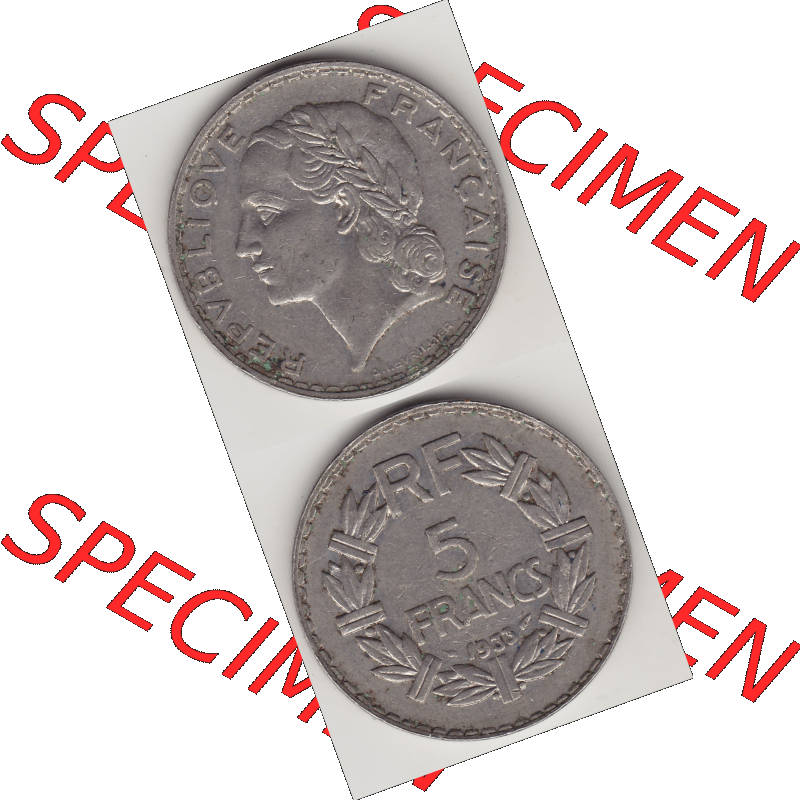 Münze Frankreich Umlaufmünzen Sammlung in PNG 1933-1938, 5 Franken - Francs RF 1933 (4) - Digitales Münzen-Bildmaterial einer französischen Francs Münze aus Frankreich... Sammlung