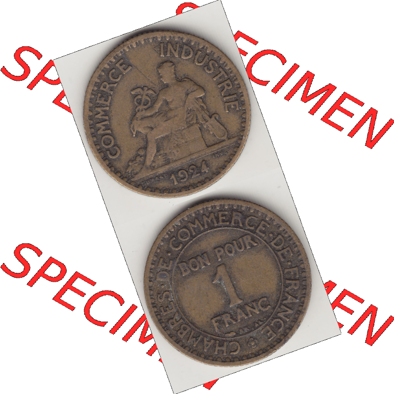 Münze Frankreich Umlaufmünzen Sammlung in PNG 1920-1927, 1 Franken BON POUR 1 FRANC 1924-1 (4) - Digitales Münzen-Bildmaterial einer französischen Francs Münze... Sammlung