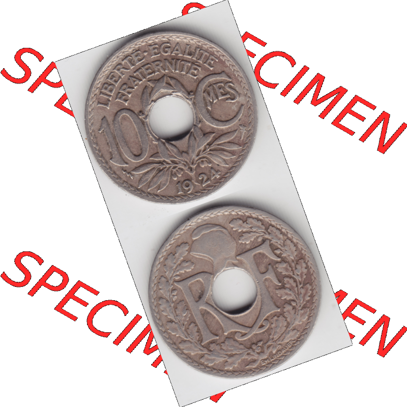 Münze Frankreich Umlaufmünzen Sammlung in PNG 1917-1938, 10 Centimes, Cent 1924 (4) - Digitales Münzen-Bildmaterial einer französischen Francs Münze aus Frankreich... Sammlung