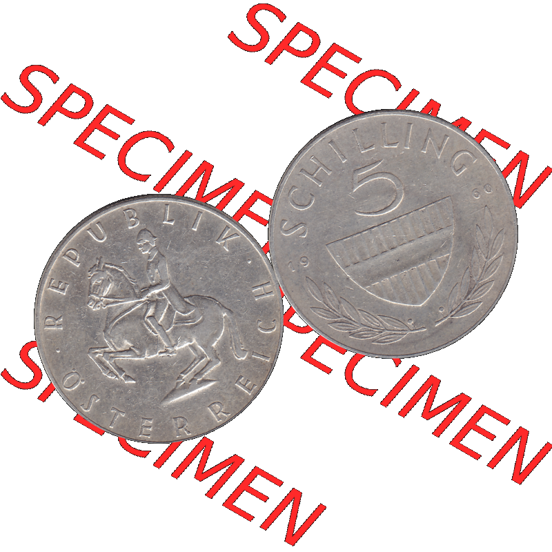 Alte Münze 5 / Fünf Schilling Österreich in original Farbgebung von Scanner transparenten PNG 1960-1968, 5 Fünf Schilling 1960-02, 5,20 Gramm 640er Silber,... Sammlung