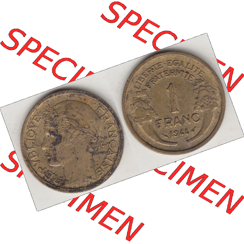 Münze Frankreich Umlaufmünzen Sammlung in PNG 1931-1941, 1 Franken, 1 Franc, 1941-1 LIBERTE EGALITE FRATERNITE (3) - Digitales Münzen-Bildmaterial einer französischen... Sammlung