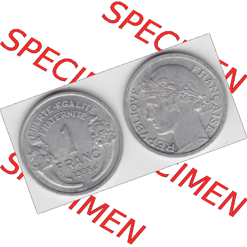 Münze Frankreich Umlaufmünzen Sammlung in PNG 1941-1959, 1 Francs, Franken 1958 (3) - Digitales Münzen-Bildmaterial einer französischen Francs Münze aus Frankreich... Sammlung